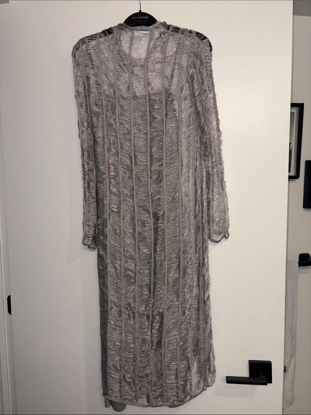 Zara elegant Sheer Silver Open-Knit Fringe Cardigan